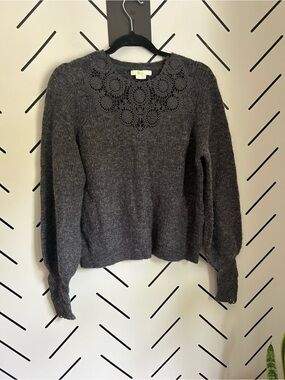 Boden grey charcoal wool alpaca blend lace detail oversized sweater